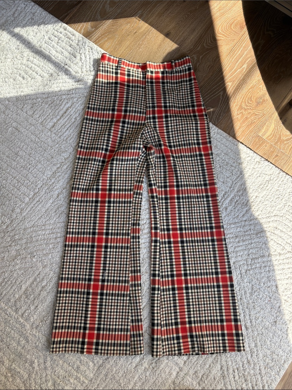 Women’s Red Plaid Stretch Flare Pants